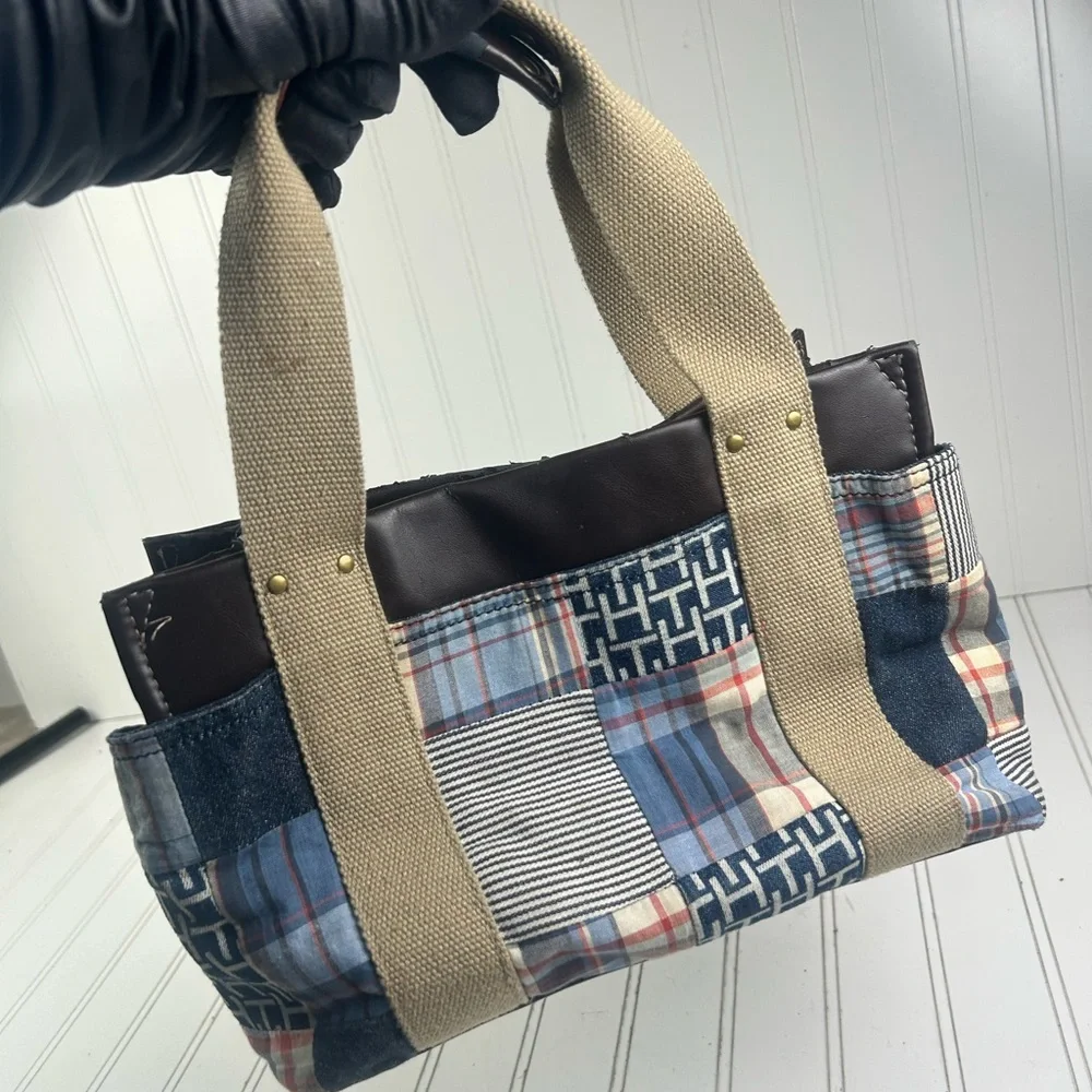 Tommy Hilfiger Vintage Y2K American Patchwork Classic Madras Plaid Denim Handbag - Picture 3 of 15